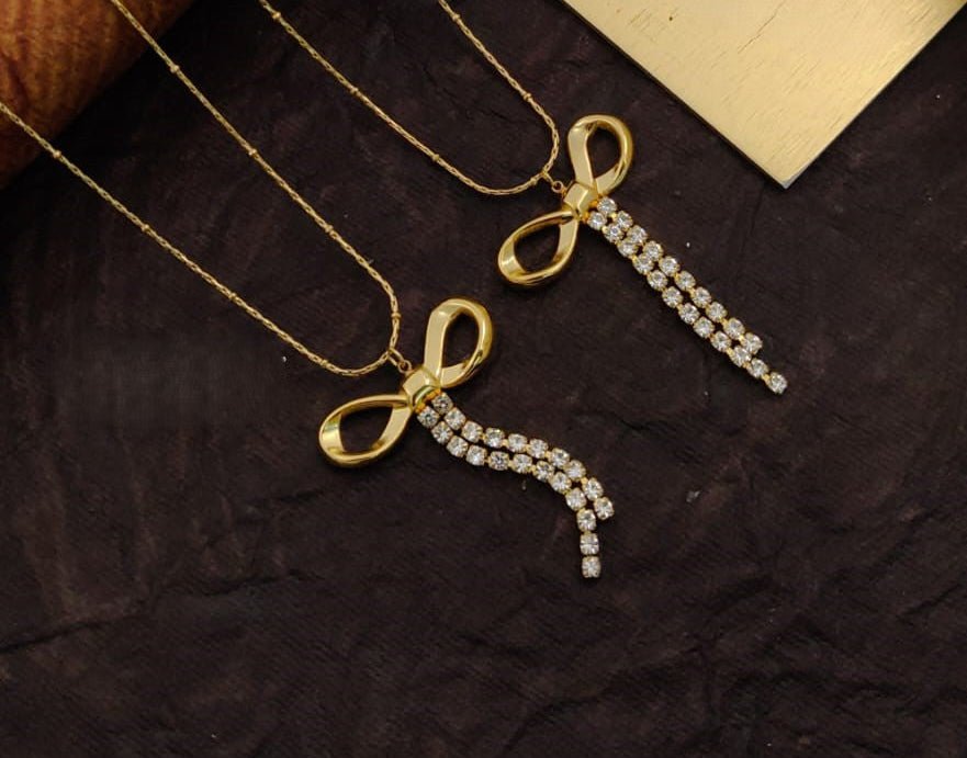 Celestial Bow Necklace – Diamond - Studded Grace jewellery - Anti tarnish necklace | Ivvati Art Jewellery