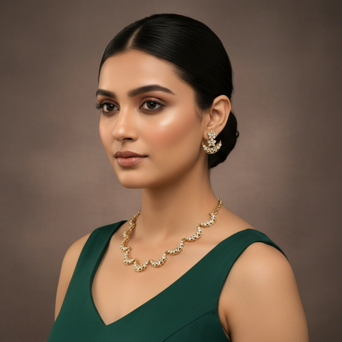 Chandrika Kundan Haar Necklace Set with Stud Earrings (Gold Plated)