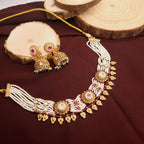 Chic Pearl Beaded Designer Necklace Set with Statement Jhumkas jewellery - Chic Set | Ivvati Art Jewellery