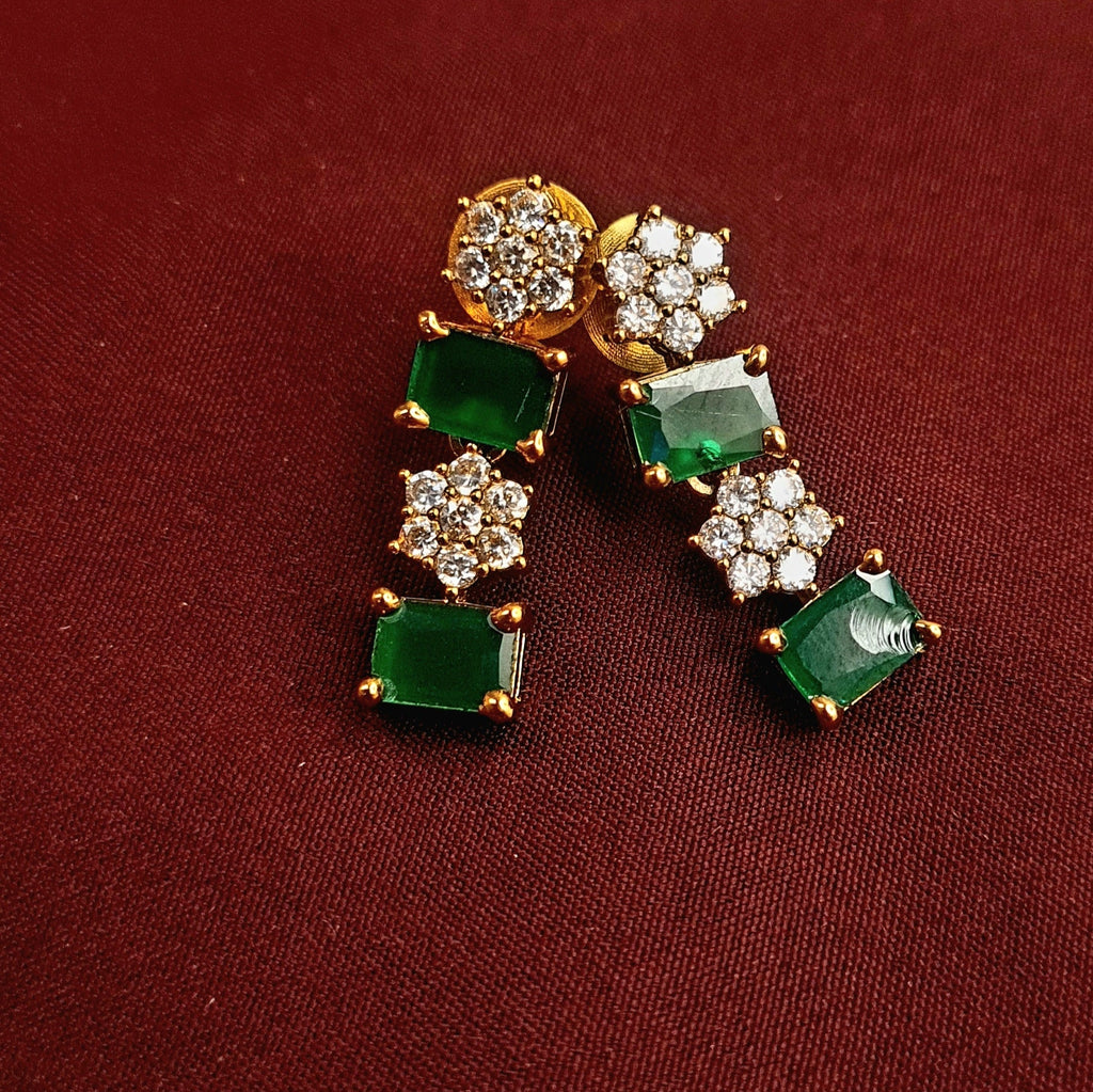 Copper CZ Necklace with Green Stones – Bridal & Festive Look jewellery - JEWELLERY SET | Ivvati Art Jewellery