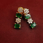 Copper CZ Necklace with Green Stones – Bridal & Festive Look jewellery - JEWELLERY SET | Ivvati Art Jewellery