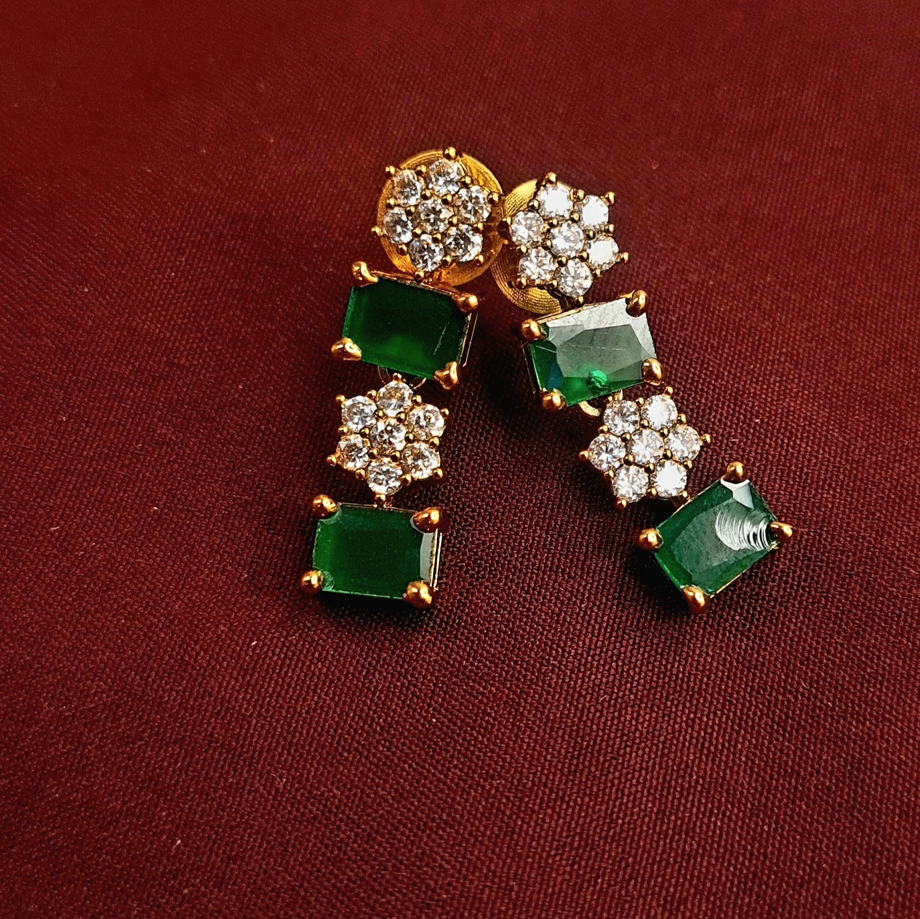Copper CZ Necklace with Green Stones – Bridal & Festive Look jewellery - JEWELLERY SET | Ivvati Art Jewellery