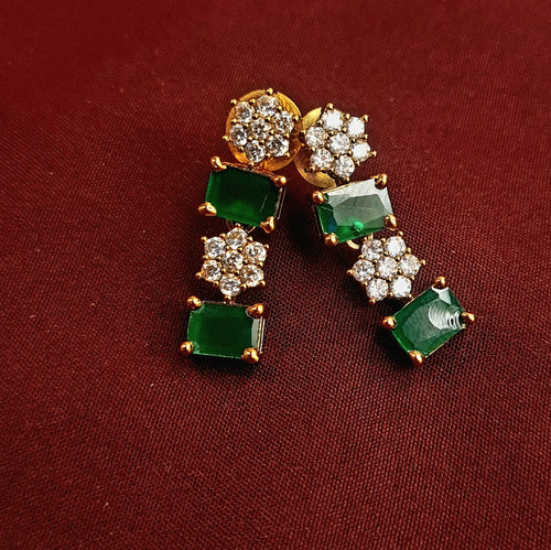 Copper CZ Necklace with Green Stones – Bridal & Festive Look jewellery - JEWELLERY SET | Ivvati Art Jewellery