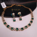 Copper CZ Necklace with Green Stones – Bridal & Festive Look jewellery - JEWELLERY SET | Ivvati Art Jewellery