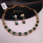 Copper CZ Necklace with Green Stones – Bridal & Festive Look jewellery - JEWELLERY SET | Ivvati Art Jewellery