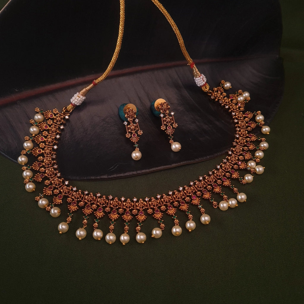 Copper Pearl Drop Necklace Set jewellery - Copper | Ivvati Art Jewellery