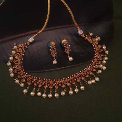 Copper Pearl Drop Necklace Set jewellery - Copper | Ivvati Art Jewellery