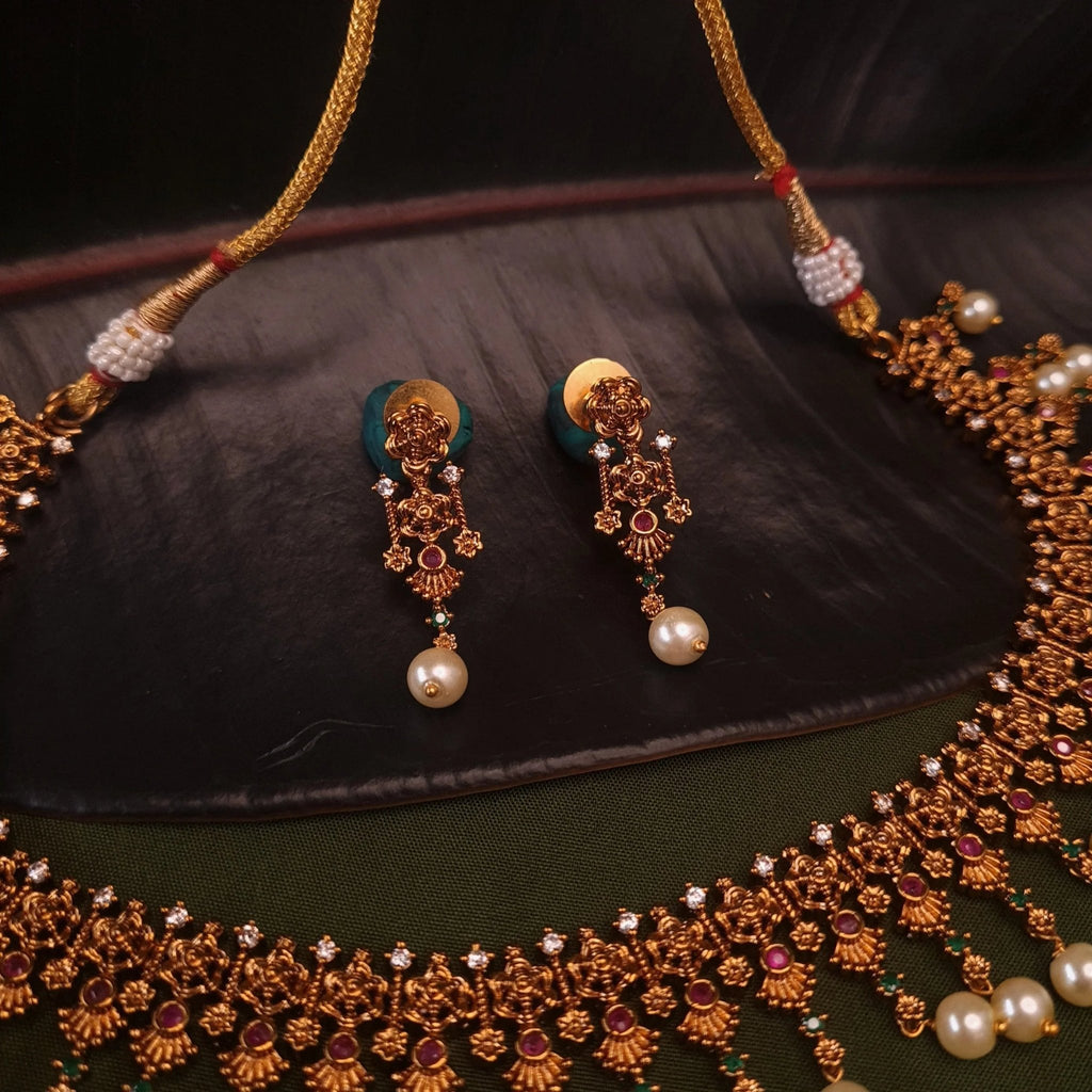 Copper Pearl Drop Necklace Set jewellery - Copper | Ivvati Art Jewellery