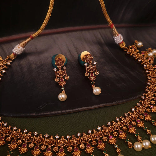 Copper Pearl Drop Necklace Set jewellery - Copper | Ivvati Art Jewellery
