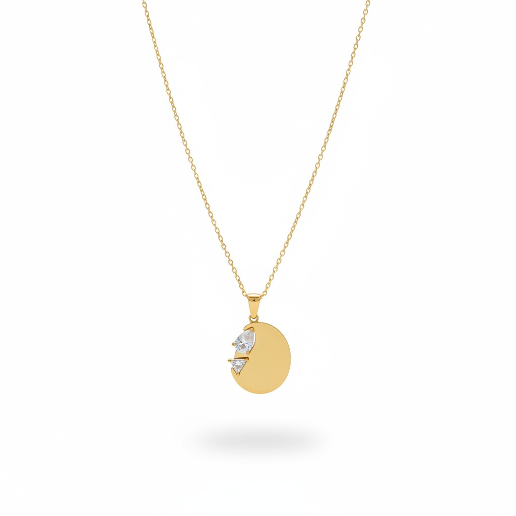 Crescent moon pendant necklace in gold with sparkling stone accents for women
