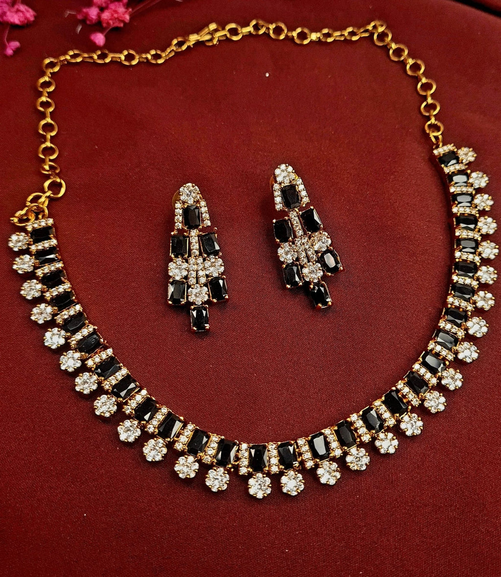 CZ & Black Stone Necklace Set jewellery - GOLD | Ivvati Art Jewellery