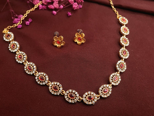 CZ Copper Necklace Set with Ruby Stones jewellery - Copper | Ivvati Art Jewellery