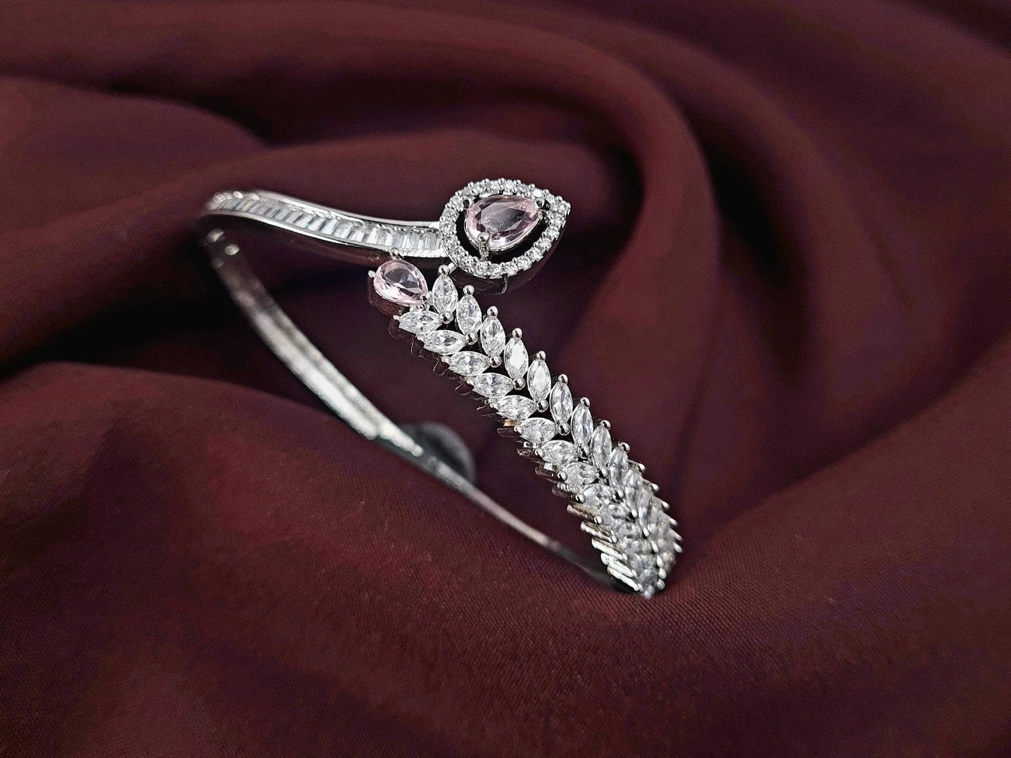 CZ Designer Bracelet with Pink Stone jewellery - Bracelet | Ivvati Art Jewellery