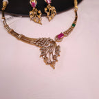 CZ Leaf Design Statement Necklace Set jewellery - CZ Necklace | Ivvati Art Jewellery