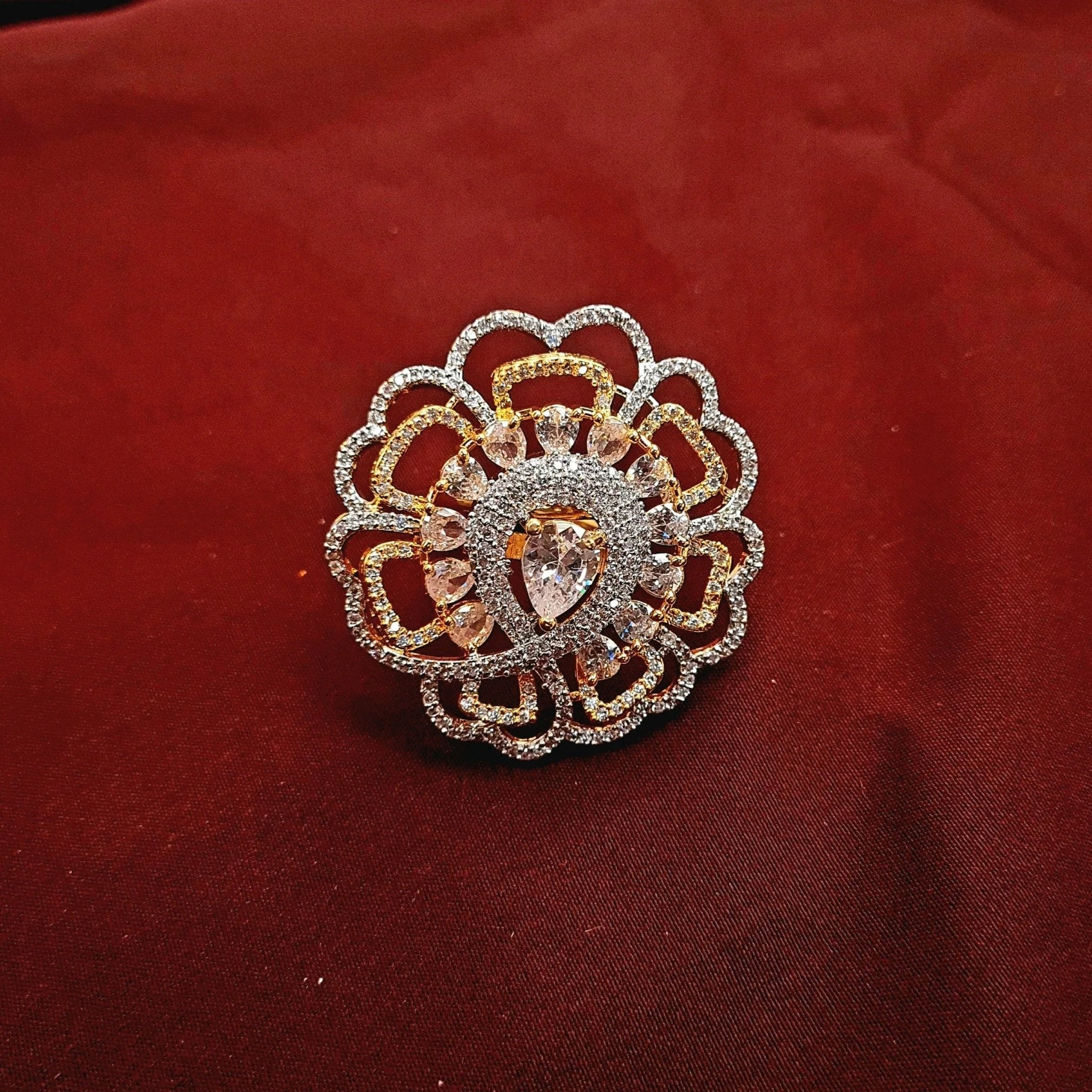 CZ Stone Flower Design Cocktail Ring jewellery - Rings | Ivvati Art Jewellery