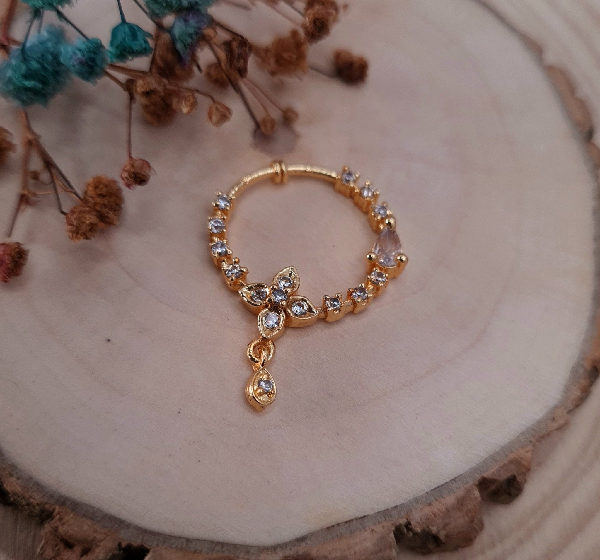 Diamond CZ Clover Nose Ring jewellery - Nose Ring | Ivvati Art Jewellery