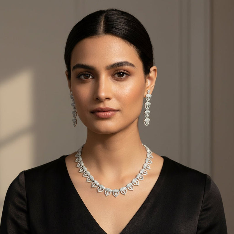 Diamond Heart Drop Necklace Set with Earrings for Women jewellery - Necklace Set | Ivvati Art Jewellery