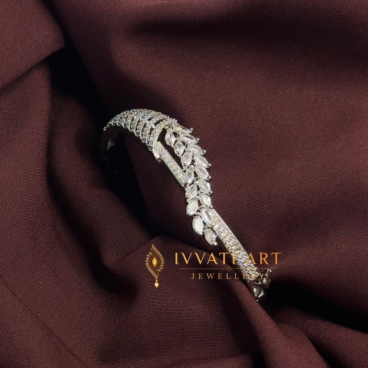 Diamond Leaf Elegance Bracelet with Silver Rhodium Finish – Ivvati Art Jewellery jewellery - Bangles | Ivvati Art Jewellery