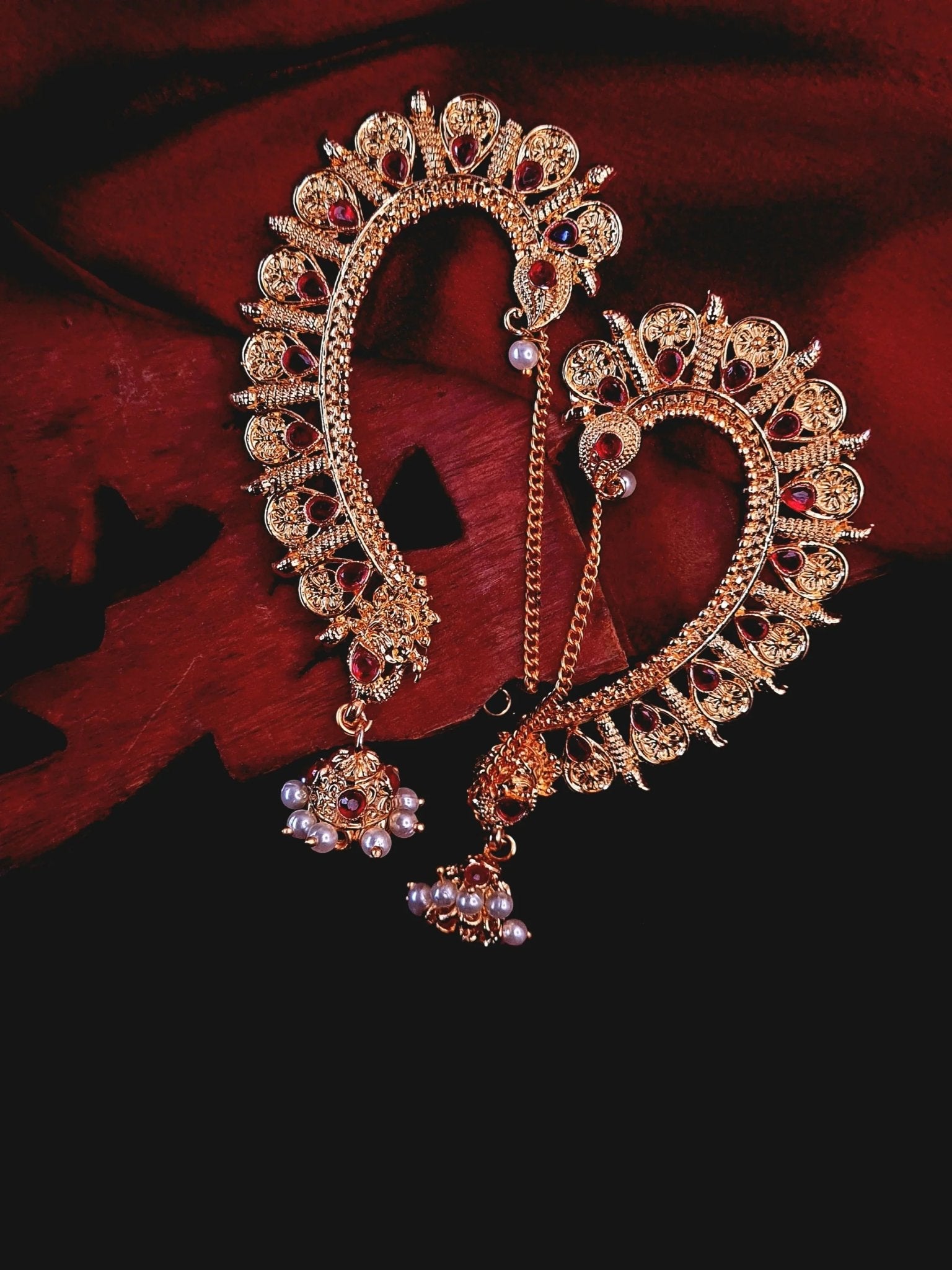 Ear Cuff with Jhumka jewellery - Copper | Ivvati Art Jewellery