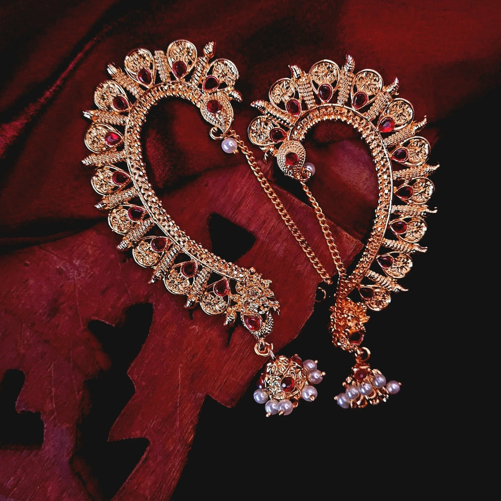 Ear Cuff with Jhumka jewellery - Copper | Ivvati Art Jewellery