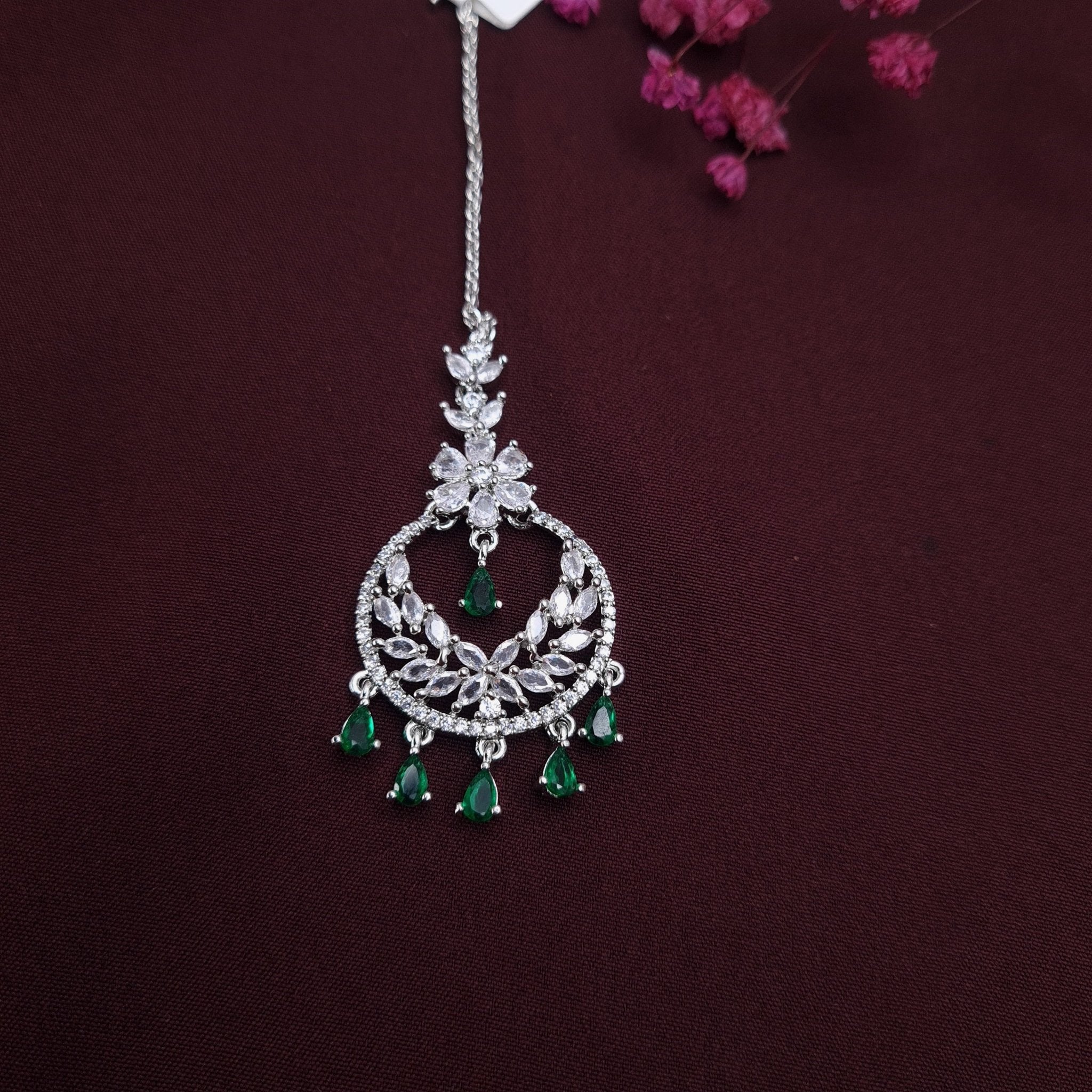 Elegant AD Maangtikka – American Diamond Bridal Hair Accessory jewellery - Maangtikka | Ivvati Art Jewellery