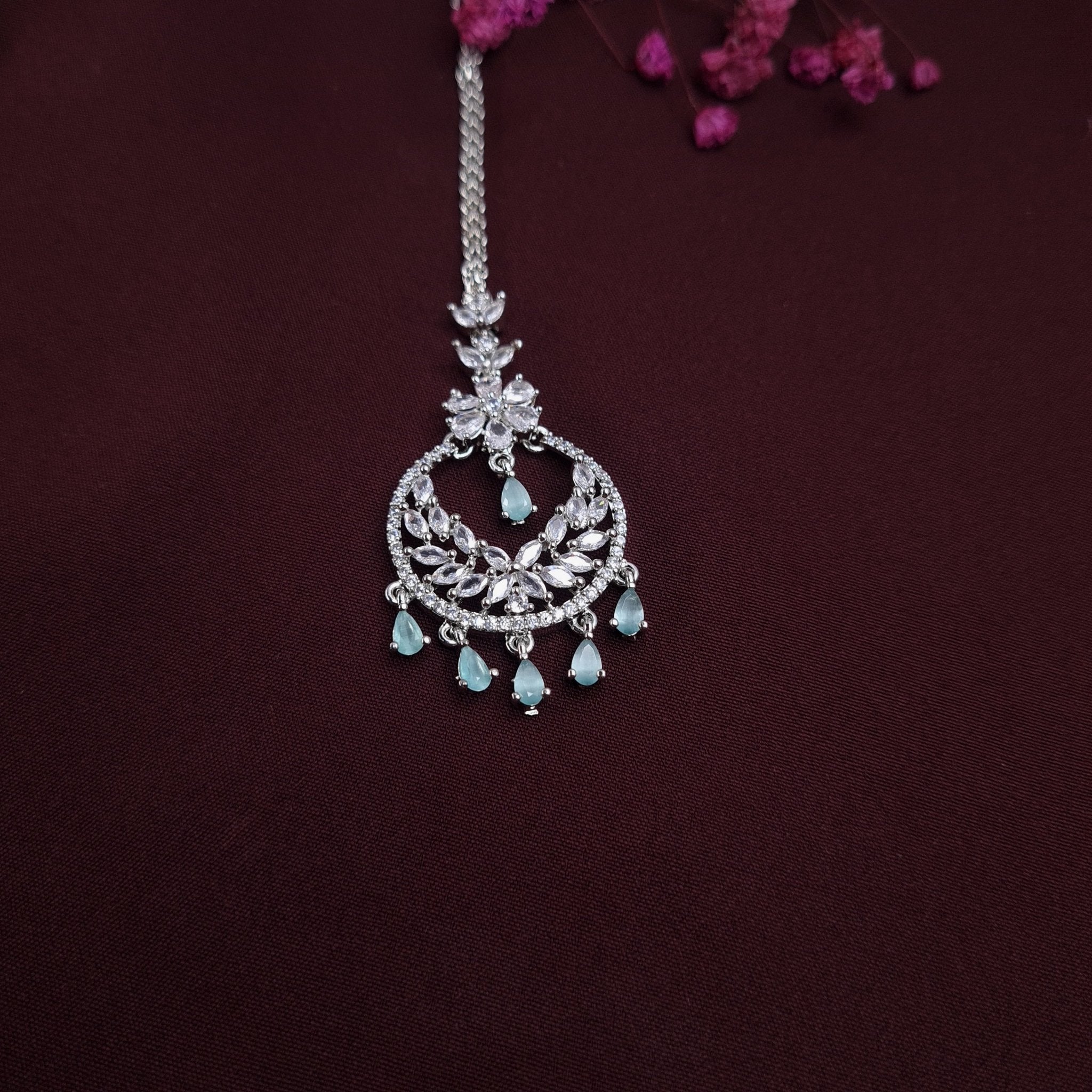 Elegant AD Maangtikka – American Diamond Bridal Hair Accessory jewellery - Maangtikka | Ivvati Art Jewellery