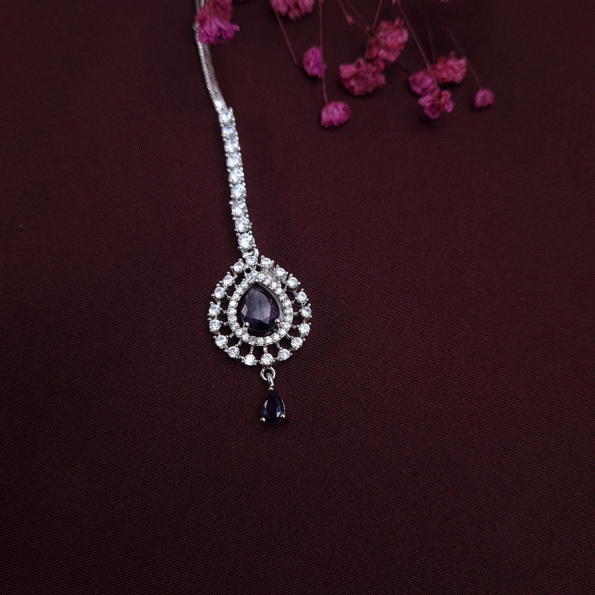 Elegant AD Maangtikka – American Diamond Bridal Tikka jewellery - Maangtikka | Ivvati Art Jewellery