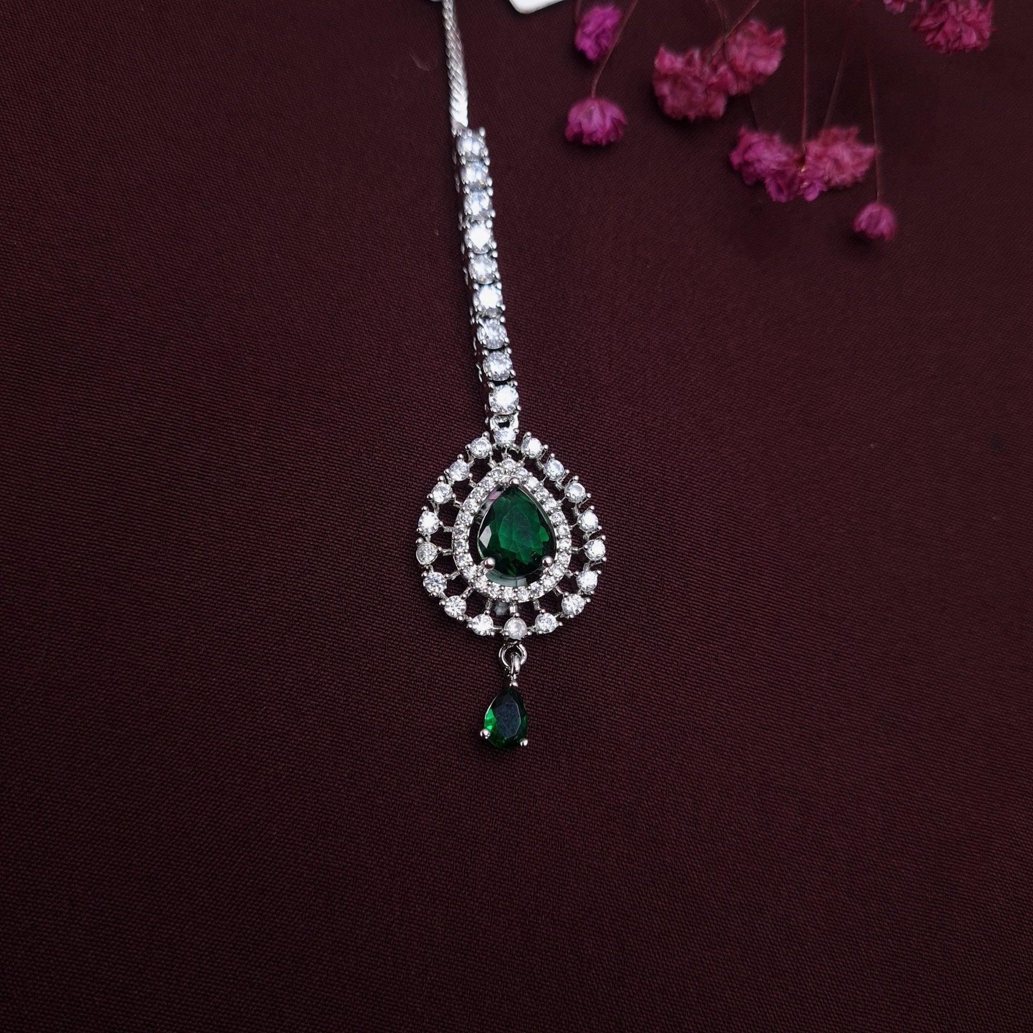 Elegant AD Maangtikka – American Diamond Bridal Tikka jewellery - Maangtikka | Ivvati Art Jewellery
