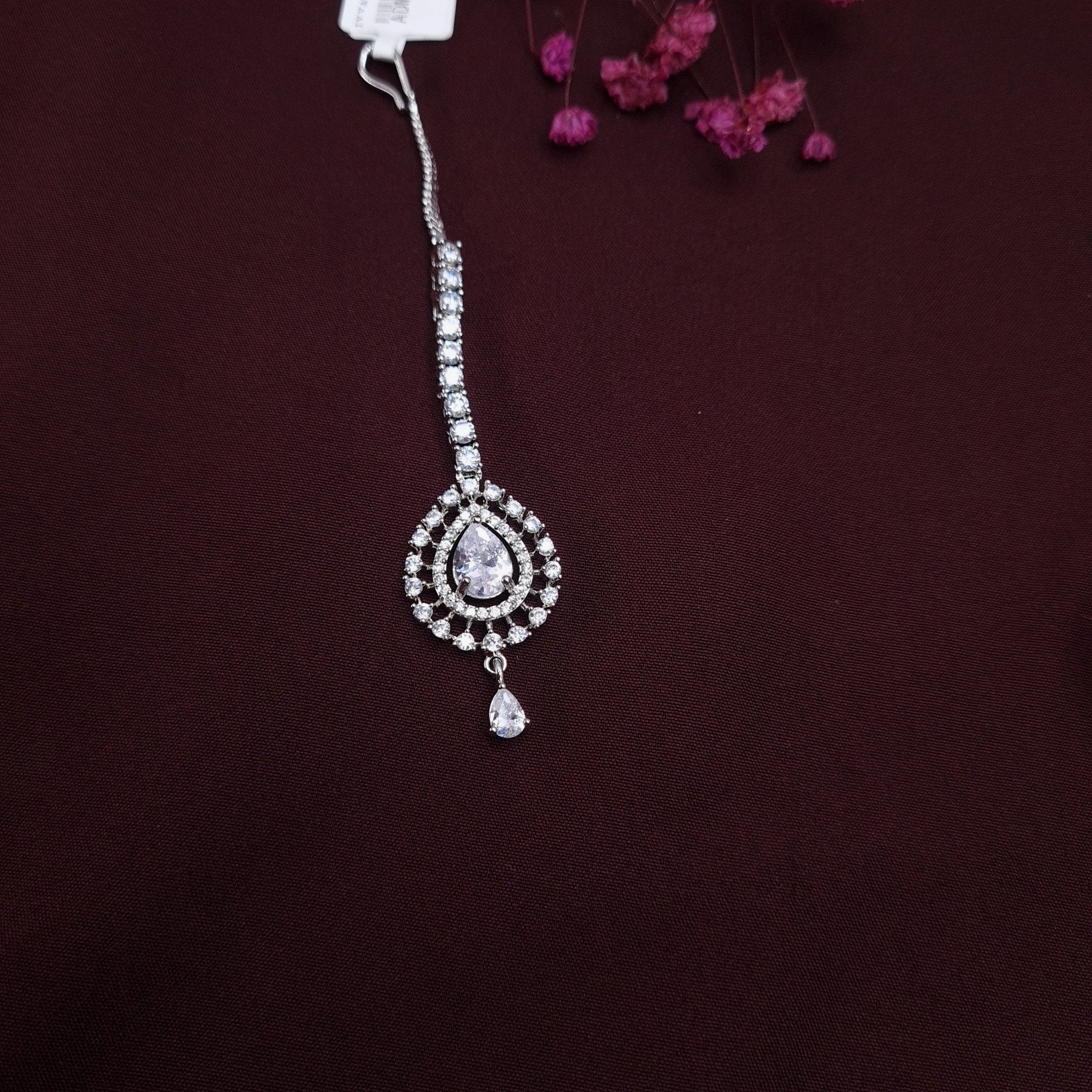 Elegant AD Maangtikka – American Diamond Bridal Tikka jewellery - Maangtikka | Ivvati Art Jewellery
