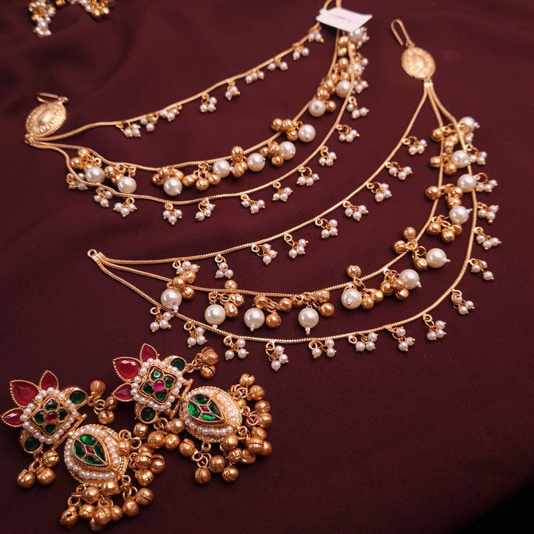 Elegant Pearl Kaan Chain with Earrings jewellery - Kaan Chain | Ivvati Art Jewellery