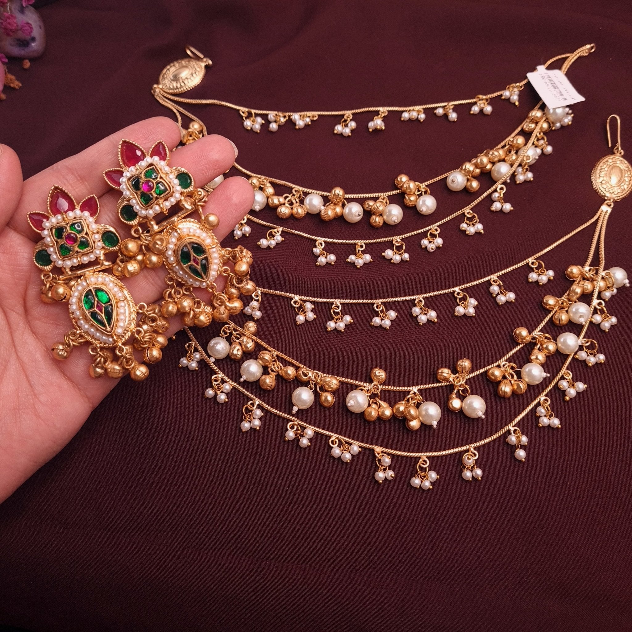 Elegant Pearl Kaan Chain with Earrings jewellery - Kaan Chain | Ivvati Art Jewellery