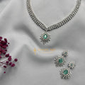 Emerald Bloom Necklace Set with Diamond Silver Finish – Ivvati Art Jewellery jewellery - CZ Necklace | Ivvati Art Jewellery