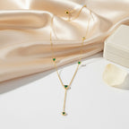 Emerald green heart lariat necklace for women | Ivvati demi-fine jewellery