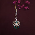 Emerald Green Teardrop Maang Tikka with Crystal Floral Oval Design – Bridal & Festive Head Jewelry jewellery - Maangtikka | Ivvati Art Jewellery
