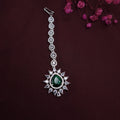 Emerald Radiance Maang Tikka with Sunburst Crystal Halo – Luxe Green Bridal Headpiece jewellery - Maangtikka | Ivvati Art Jewellery