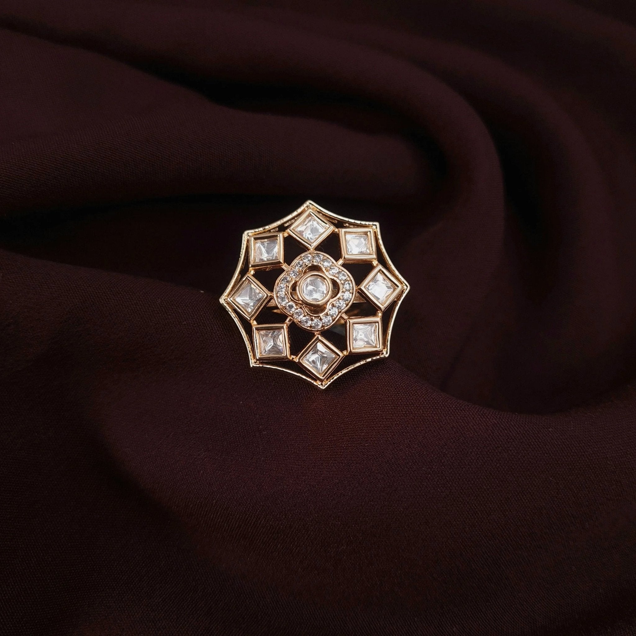 Ethnic Kundan Ring with CZ jewellery - Kundan Ring | Ivvati Art Jewellery