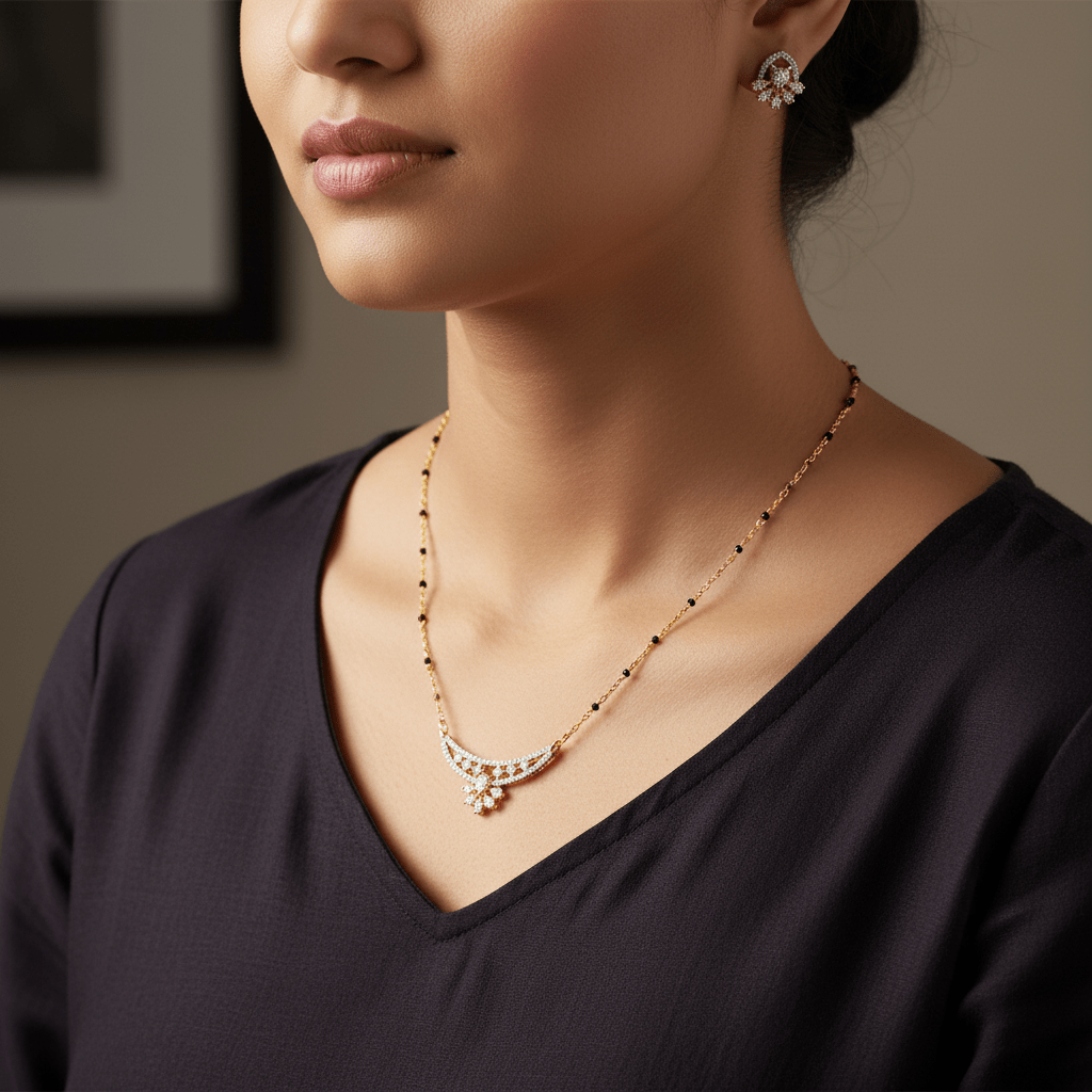 Floral AD Mangalsutra Set for Women – Gold Party Wear | Chandrika jewellery - Mangalsutra Set | Ivvati Art Jewellery