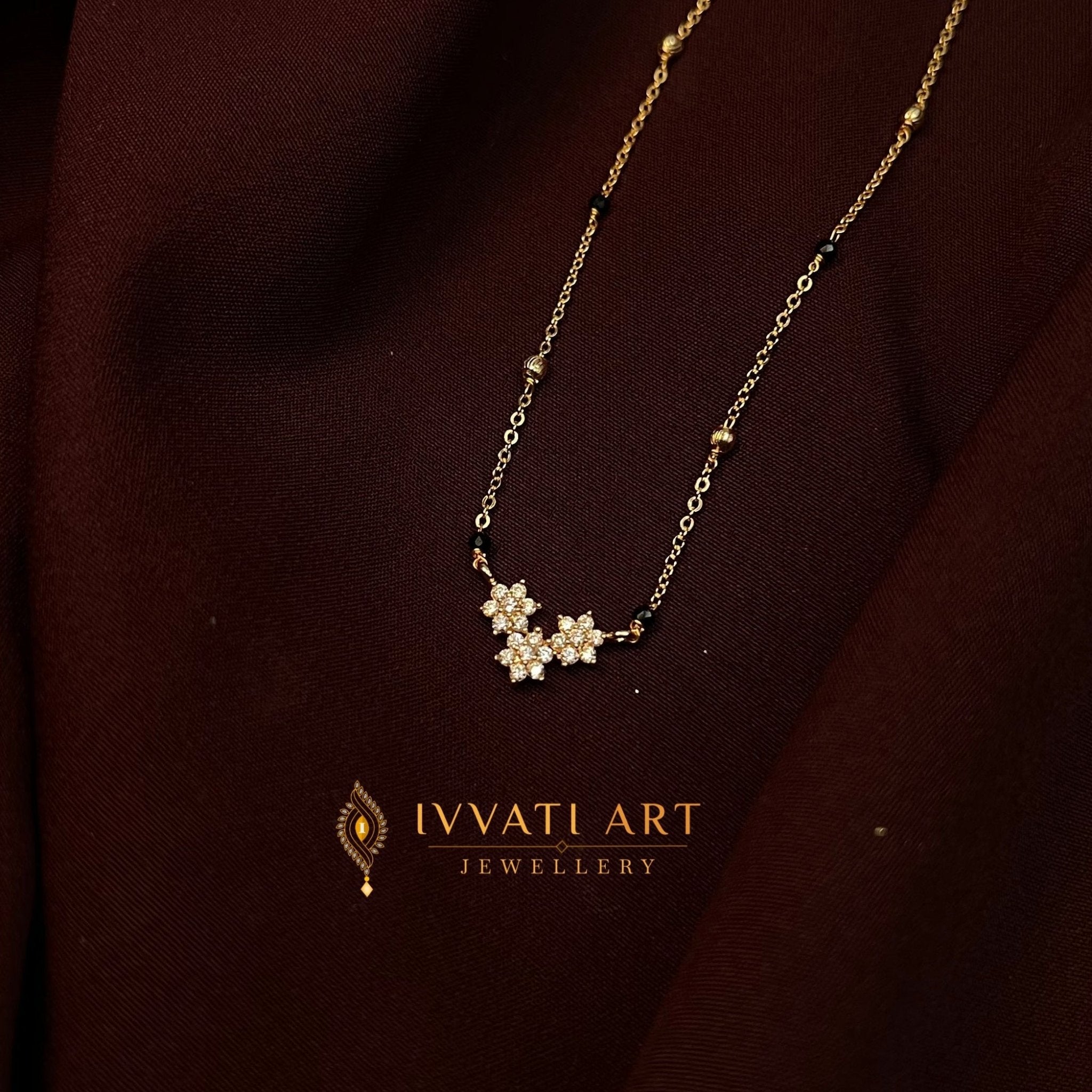 Floral CZ Mangalsutra for Women – Gold Daily Wear | Varnika jewellery - Mangalsutra | Ivvati Art Jewellery