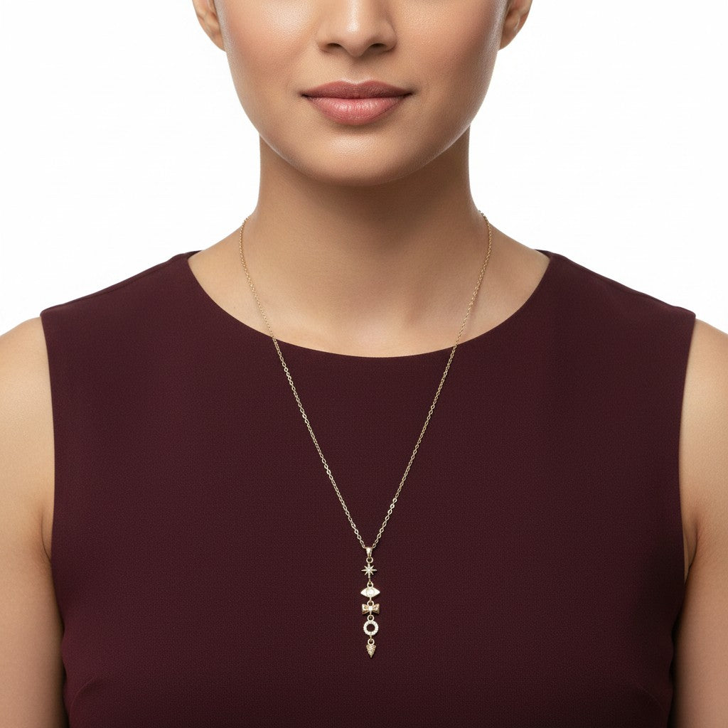 Gold floral pendant necklace with sparkling crystal details for women