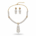 Gold AD CZ statement necklace set with floral stone detailing and earrings by Ivvati Art Jewellery