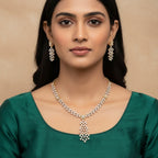 Gold American Diamond CZ necklace with matching drop earrings by Ivvati