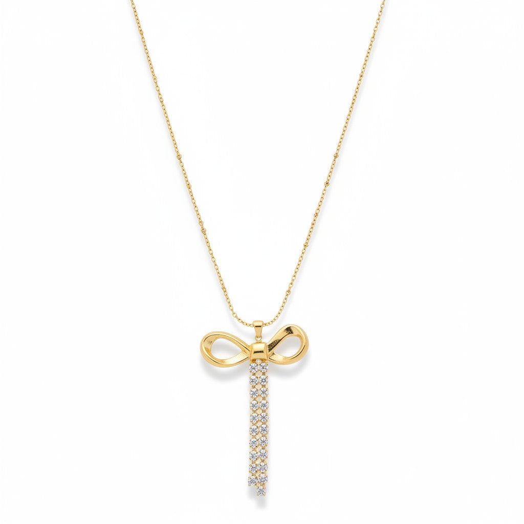 Gold bow pendant necklace for women for party and festive wear