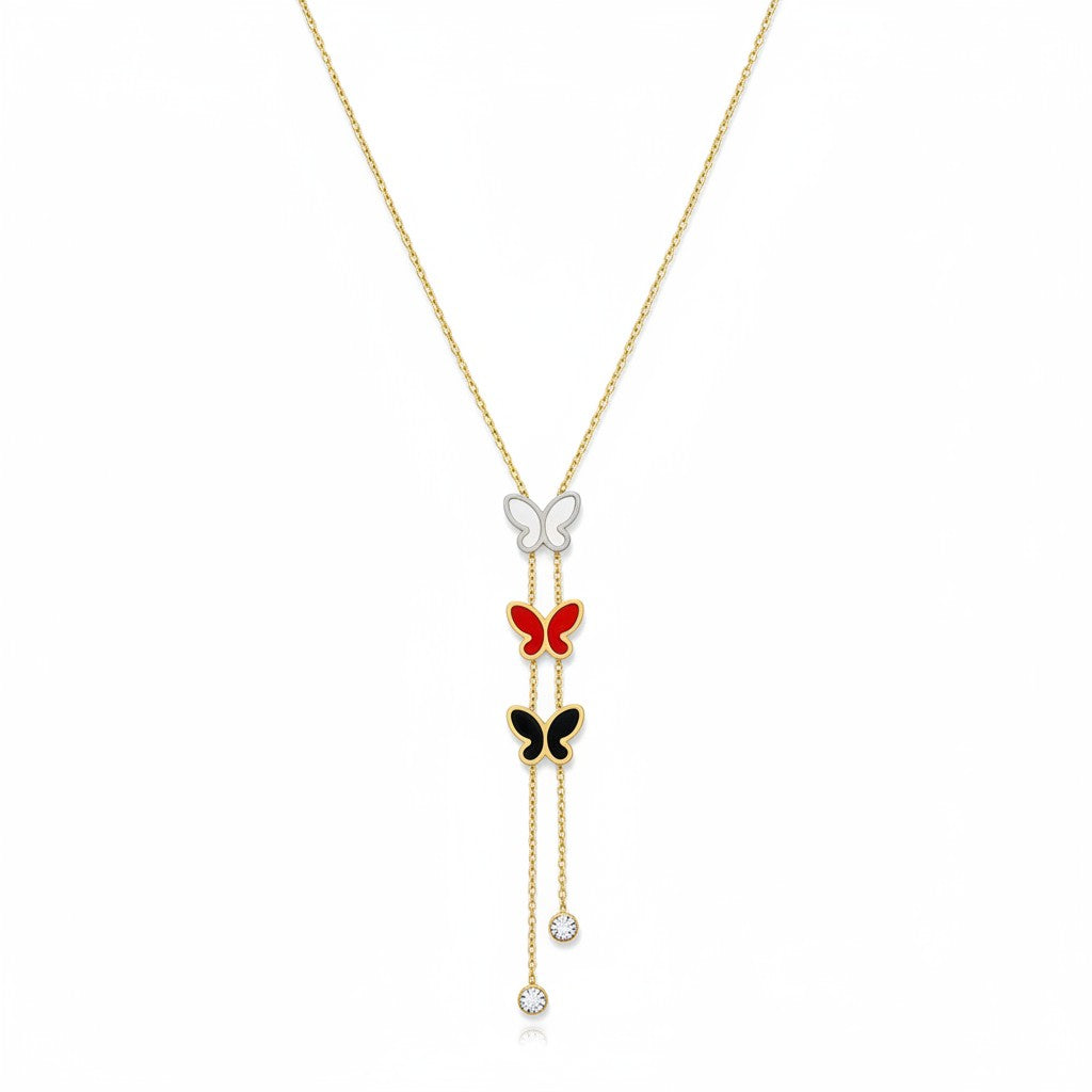 Gold butterfly lariat necklace with crystal drops for women party wear