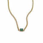 Gold chain necklace with rectangular green stone for women