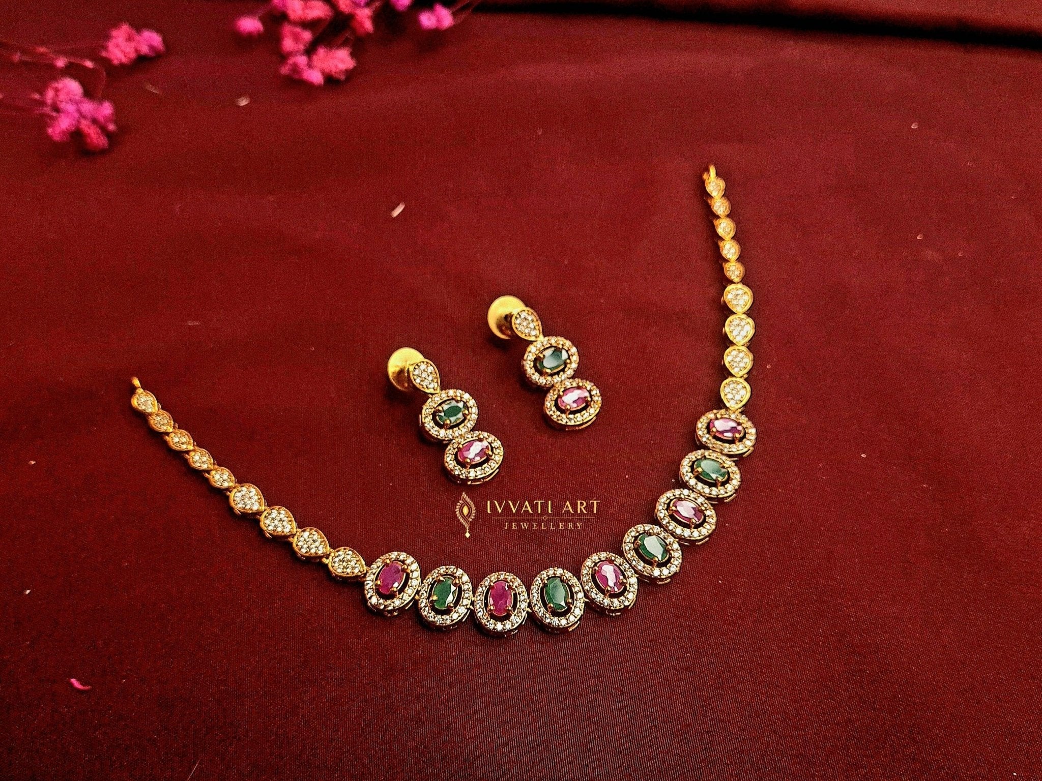 Gold Finish AD Necklace Set jewellery - GOLD | Ivvati Art Jewellery