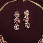 Gold Finish CZ Necklace Set with Ruby and Silver Stones jewellery - JEWELLERY SET | Ivvati Art Jewellery