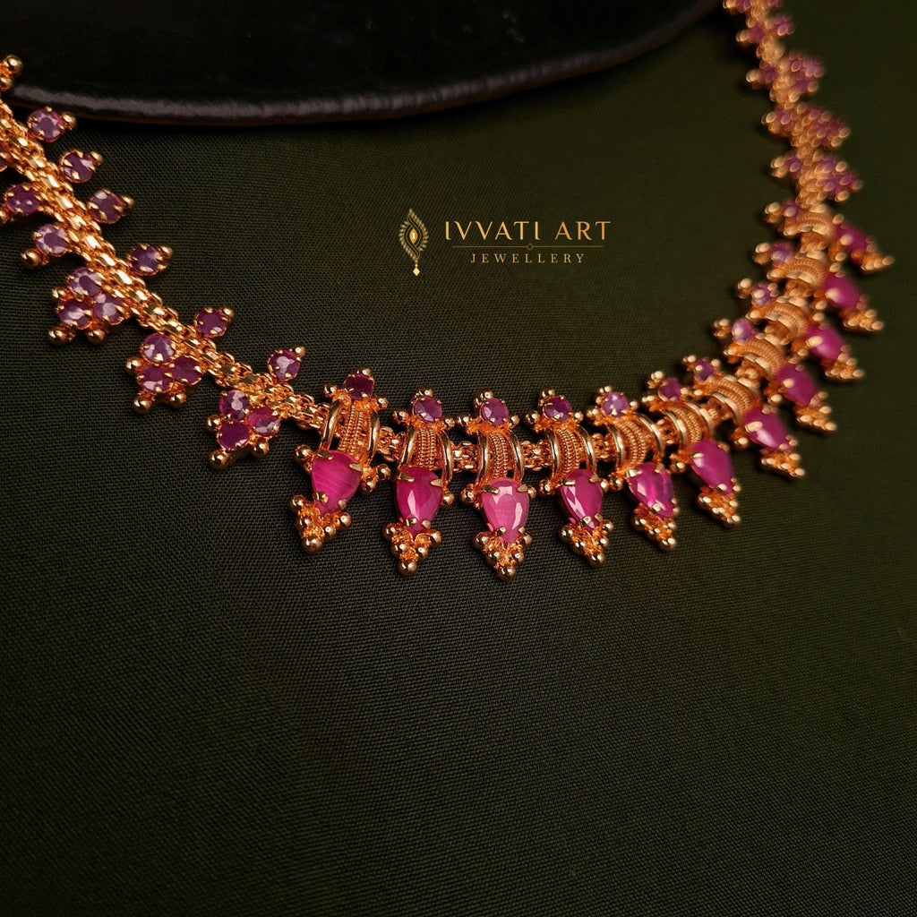 Gold Finish Necklace with Pink Stones jewellery - Copper | Ivvati Art Jewellery