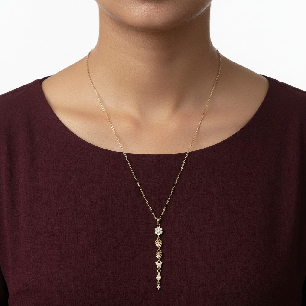 Gold floral bee necklace with sparkling crystal details for women