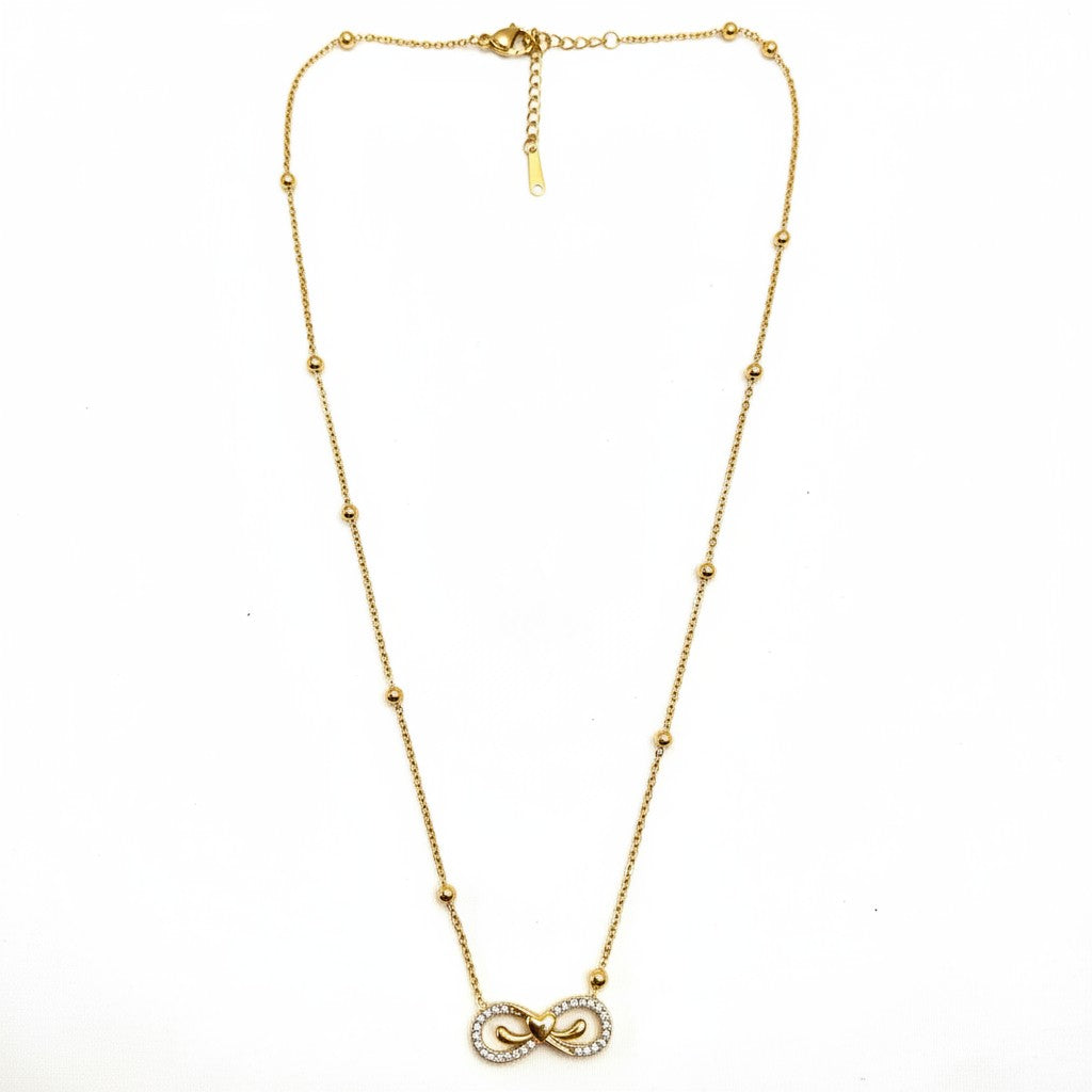 Gold infinity necklace with beaded chain for women