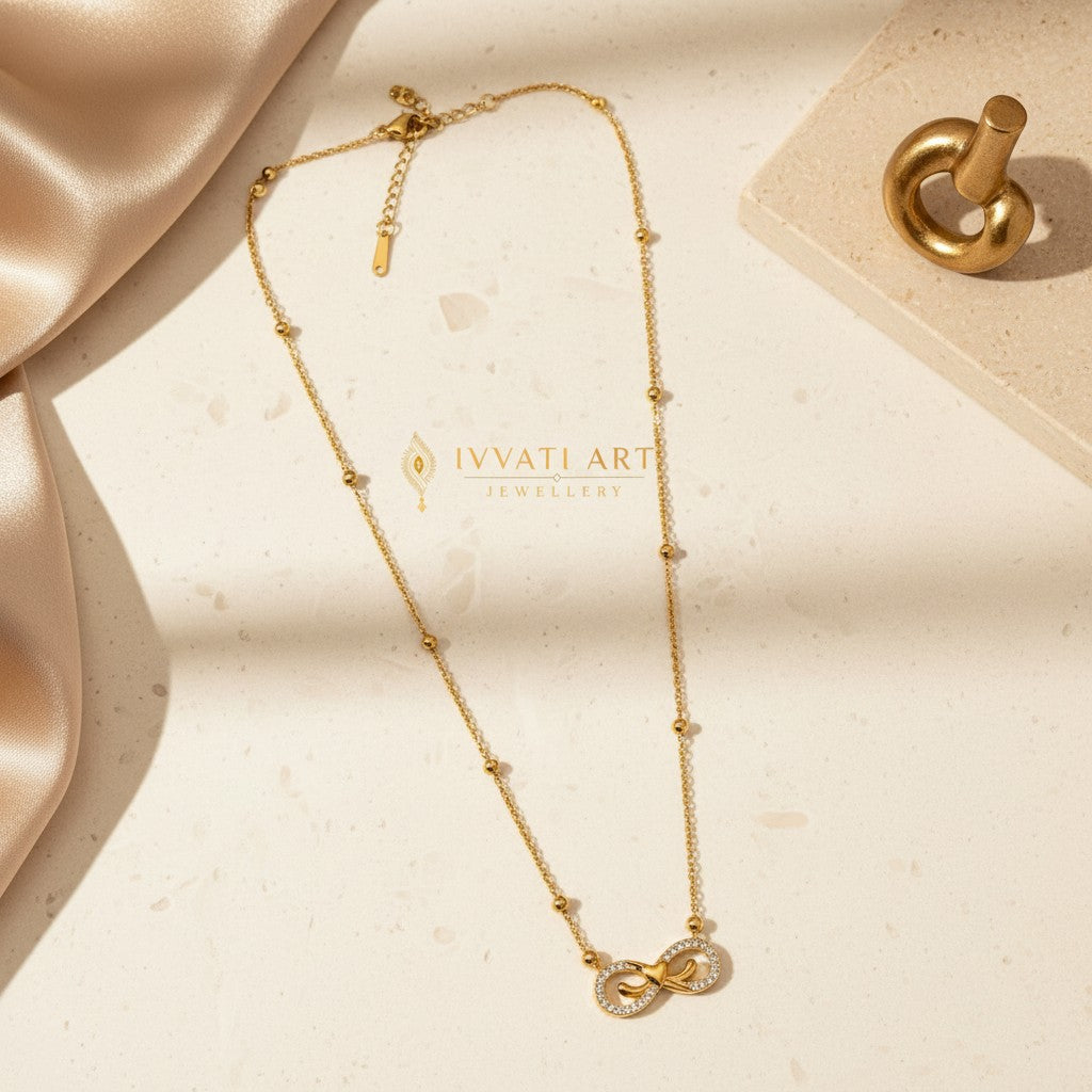 Gold infinity necklace for women with sparkling infinity pendant | Ivvati demi-fine jewellery